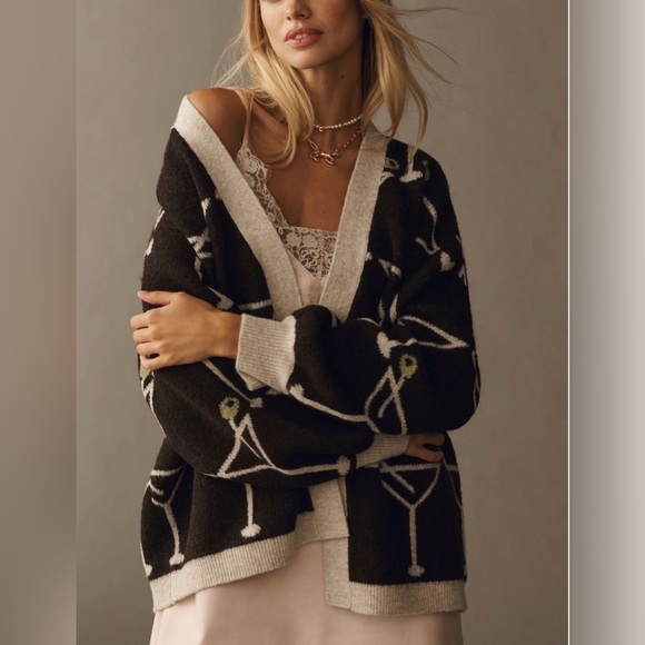 Anthropologie Bel Kazan Icon Dirty Martini Cardigan NWT Brown Tan Olive OS